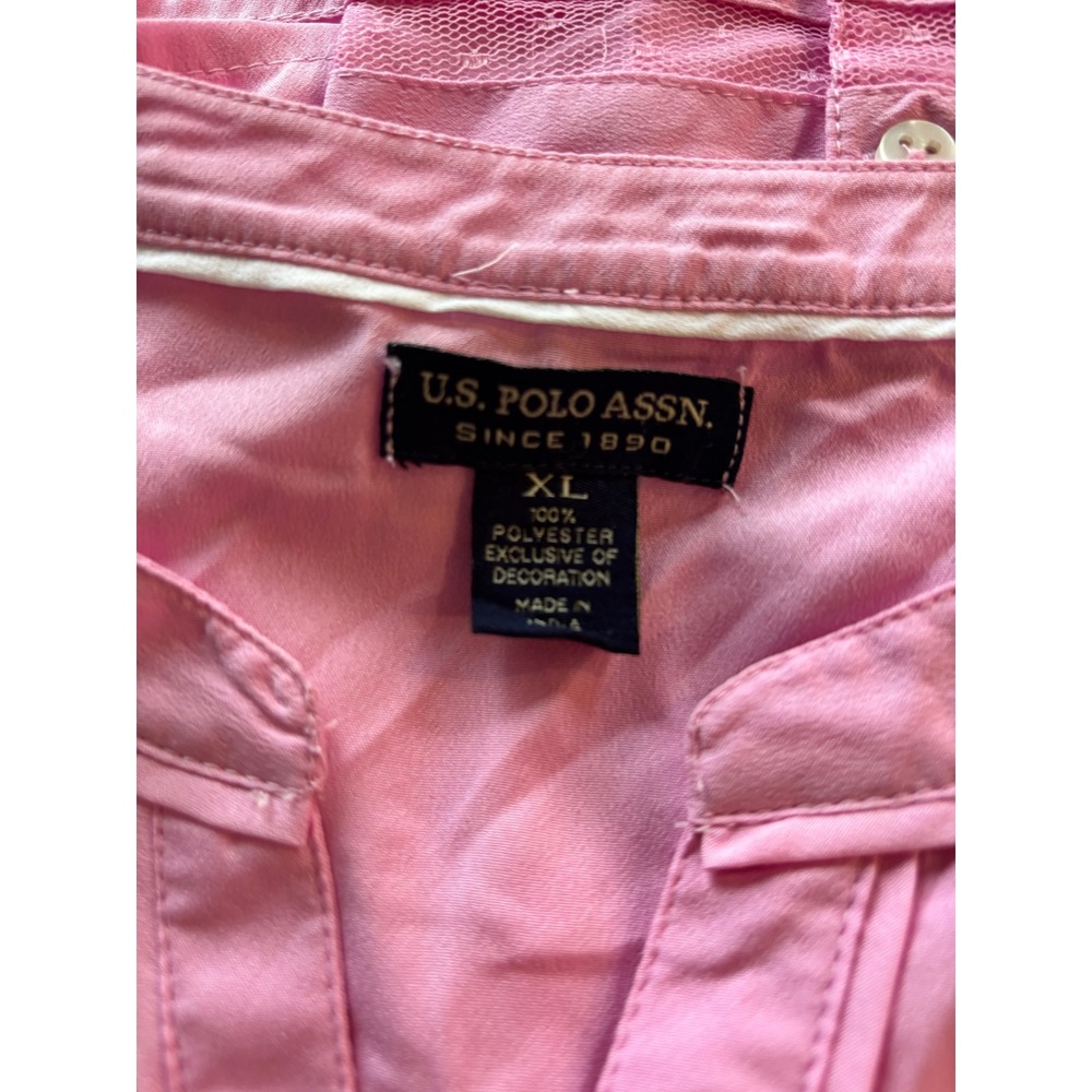 U.S. Polo Assn Pink Long Sleeve Split Neck Button Front Blouse XL - Picture 3 of 3